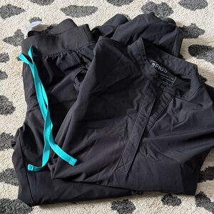 Figs Black Scrub Joggers with Teal Drawstrings